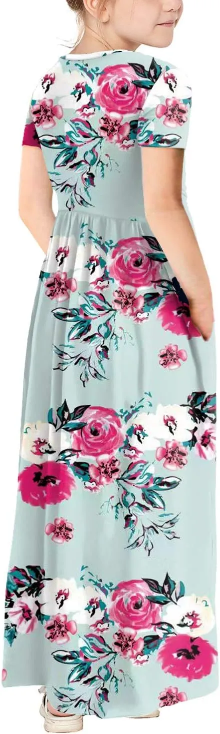 storeofbaby Girls Casual Maxi Floral Dress Long Sleeve Holiday Dresses with Pockets