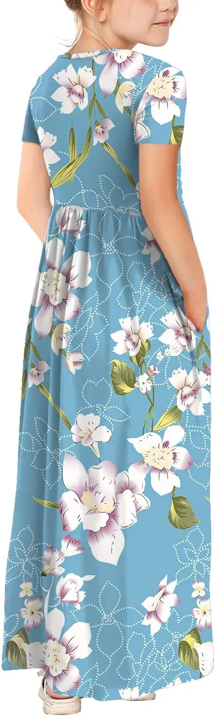 storeofbaby Girls Casual Maxi Floral Dress Long Sleeve Holiday Dresses with Pockets