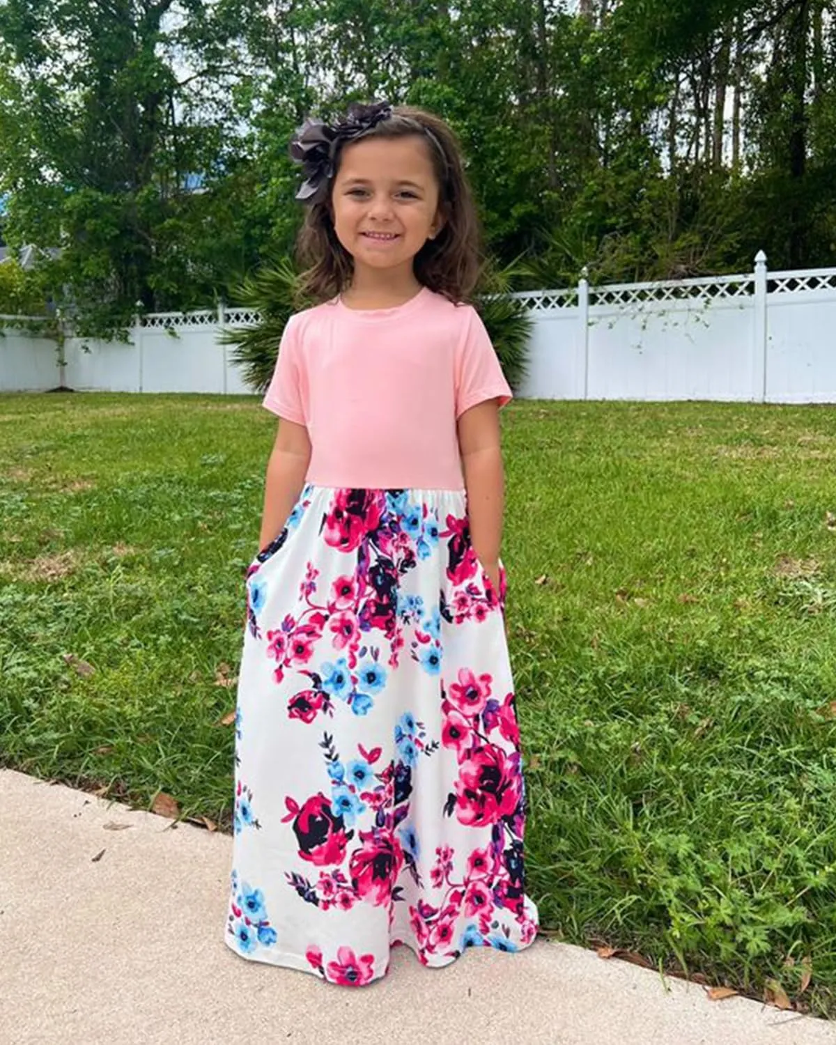 storeofbaby Girls Casual Maxi Floral Dress Long Sleeve Holiday Dresses with Pockets