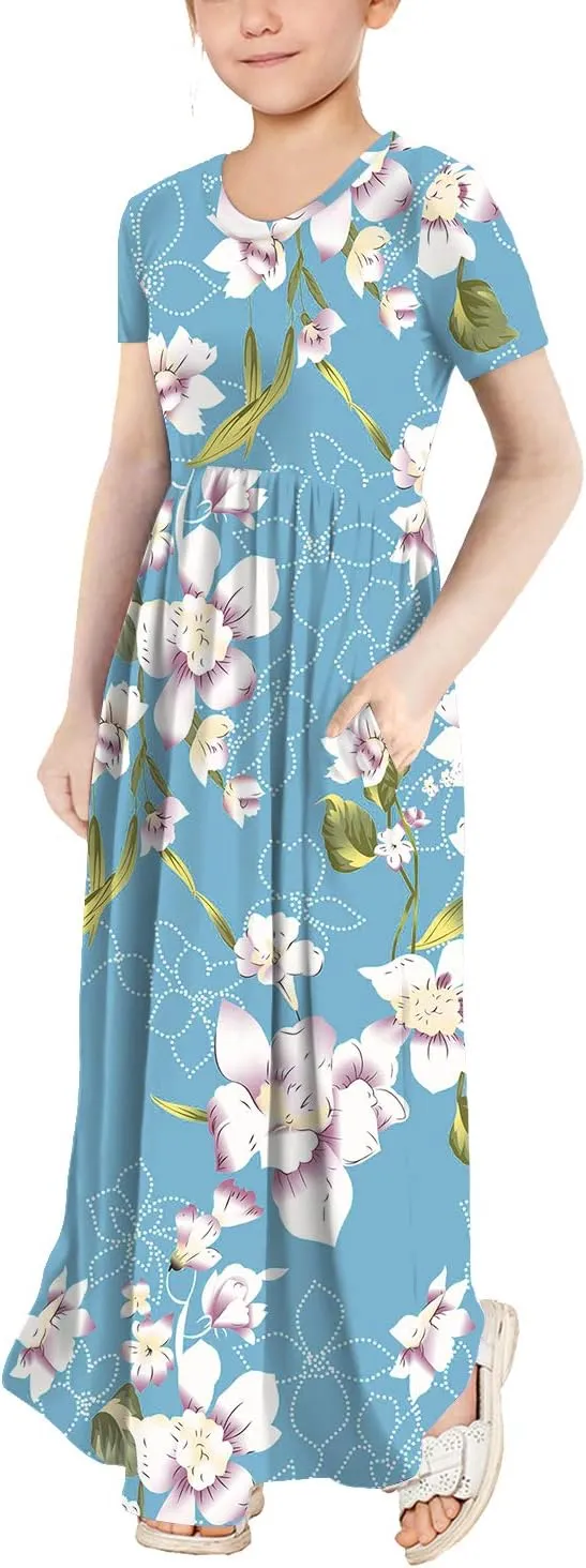 storeofbaby Girls Casual Maxi Floral Dress Long Sleeve Holiday Dresses with Pockets