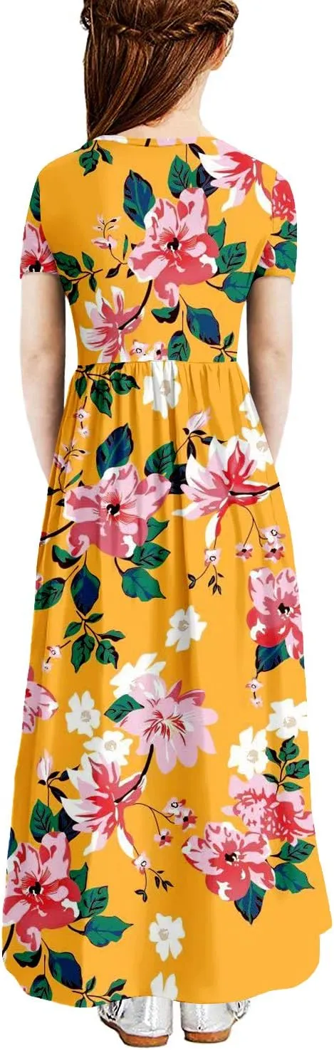 storeofbaby Girls Casual Maxi Floral Dress Long Sleeve Holiday Dresses with Pockets