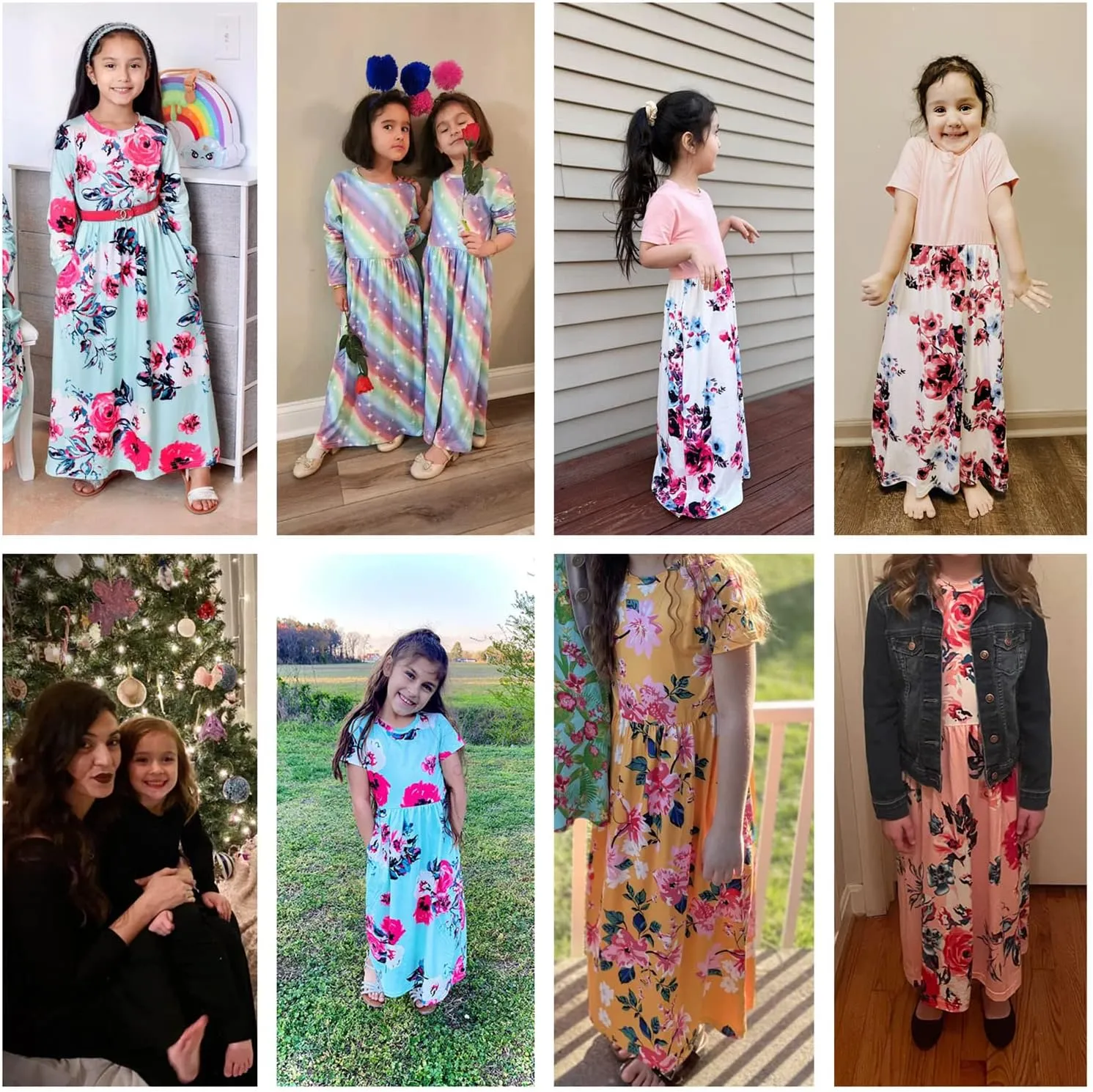 storeofbaby Girls Casual Maxi Floral Dress Long Sleeve Holiday Dresses with Pockets