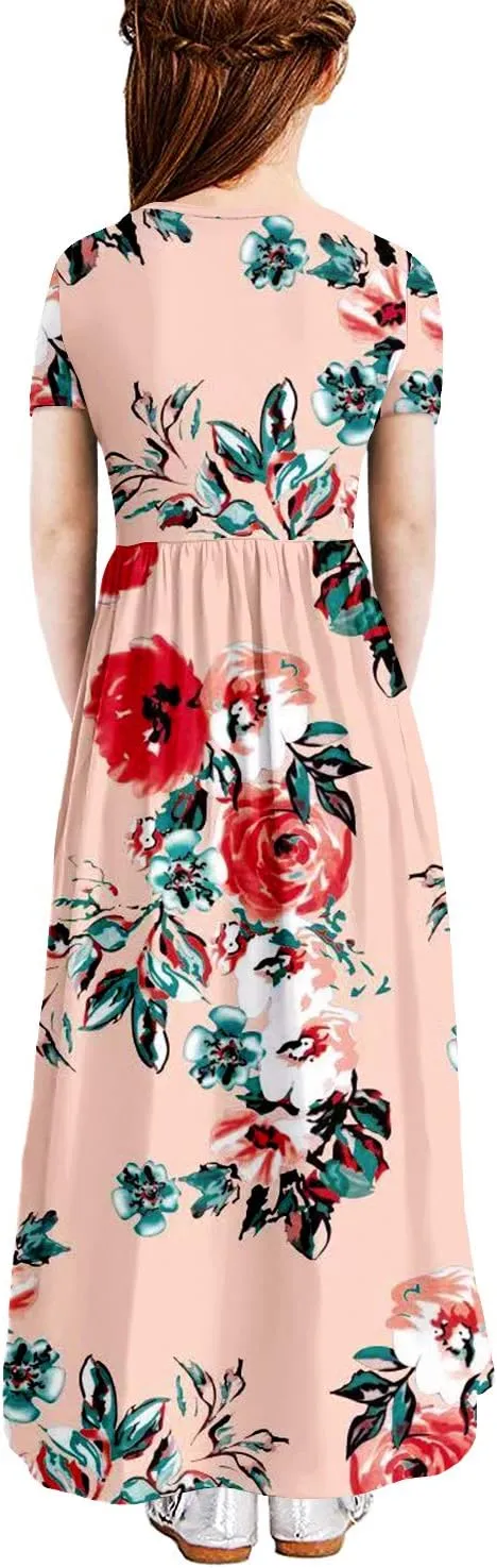 storeofbaby Girls Casual Maxi Floral Dress Long Sleeve Holiday Dresses with Pockets