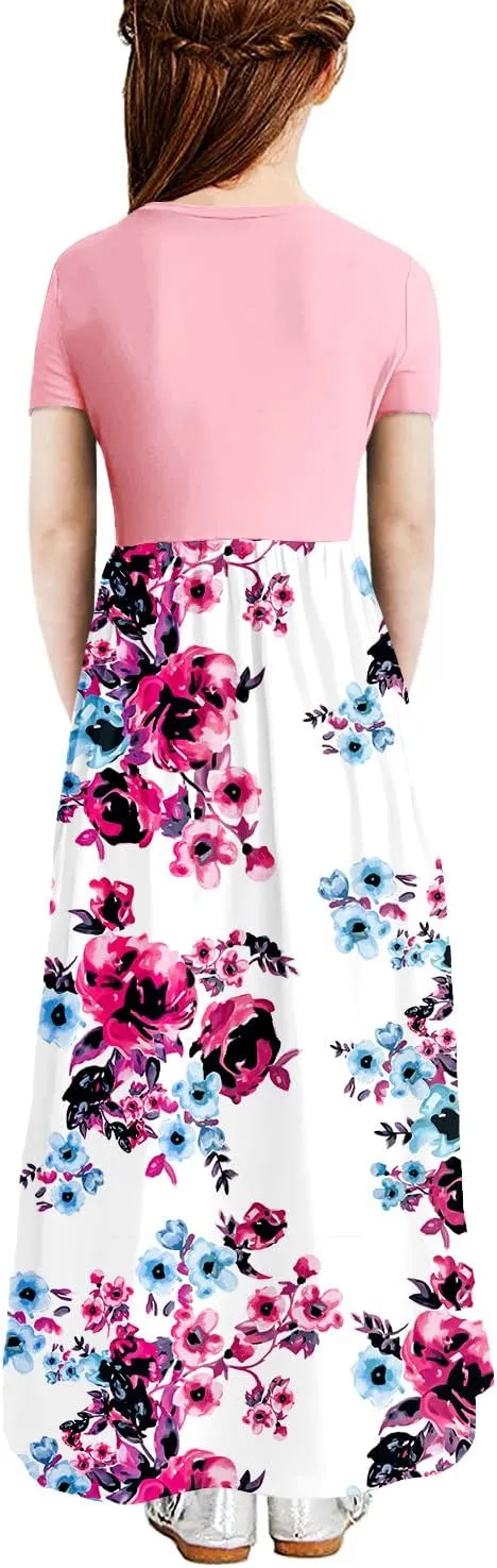 storeofbaby Girls Casual Maxi Floral Dress Long Sleeve Holiday Dresses with Pockets