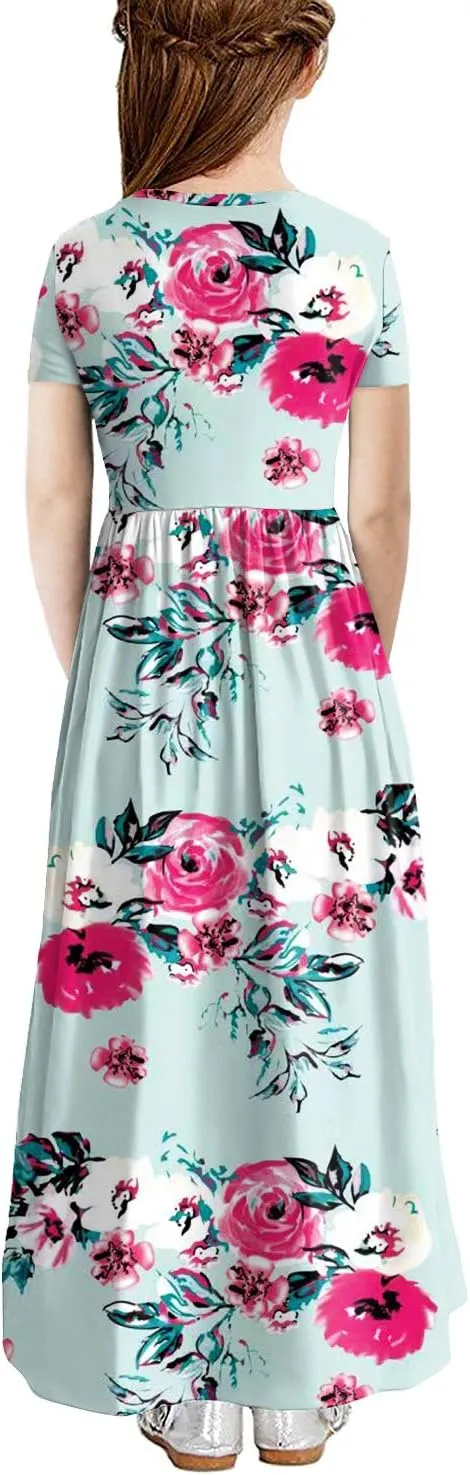 storeofbaby Girls Casual Maxi Floral Dress Long Sleeve Holiday Dresses with Pockets