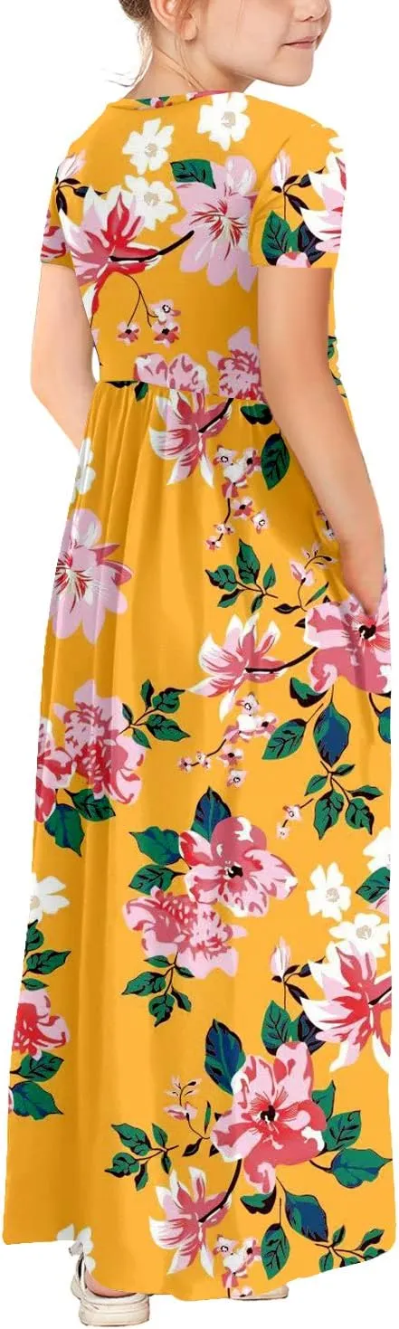 storeofbaby Girls Casual Maxi Floral Dress Long Sleeve Holiday Dresses with Pockets