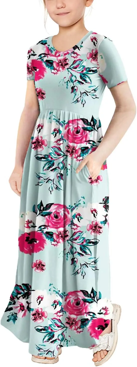 storeofbaby Girls Casual Maxi Floral Dress Long Sleeve Holiday Dresses with Pockets