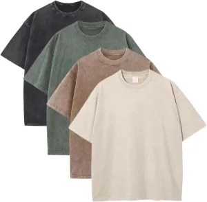 Sumleno 4 Pack Men's Summer Oversized T-Shirts Unisex Vintage Baggy Heavy Cotton Tee Short Sleeve Loose Solid Casual Tops