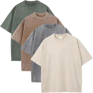 Sumleno 4 Pack Men's Summer Oversized T-Shirts Unisex Vintage Baggy Heavy Cotton Tee Short Sleeve Loose Solid Casual Tops