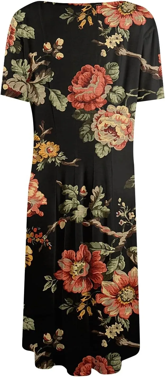 Summer Dresses for Women 2025 Short Sleeve Dresses Empire Waist Wrap Dress Business Boho Dress Midi with Pocket