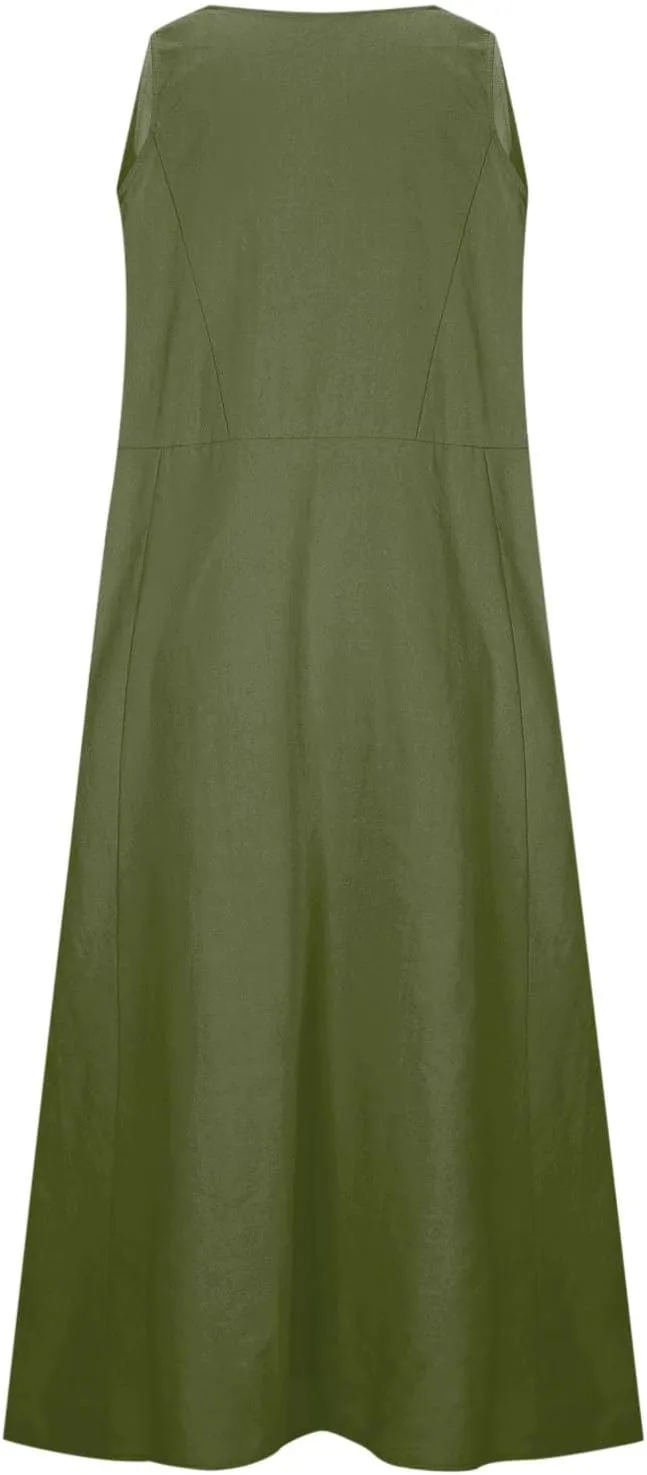 Summer Dresses for Women 2025 Spring Plus Size Linen Maxi Dress Sleeveless Crewneck Sundress Outfits Clothes