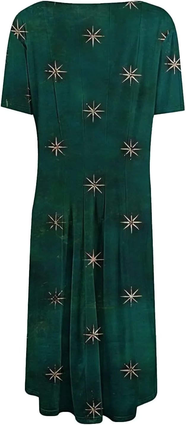 Summer Dresses for Women 2025 Trendy Casual Loose Summer Short Sleeve Beach Dress with Pockets Floral Short Sleeve