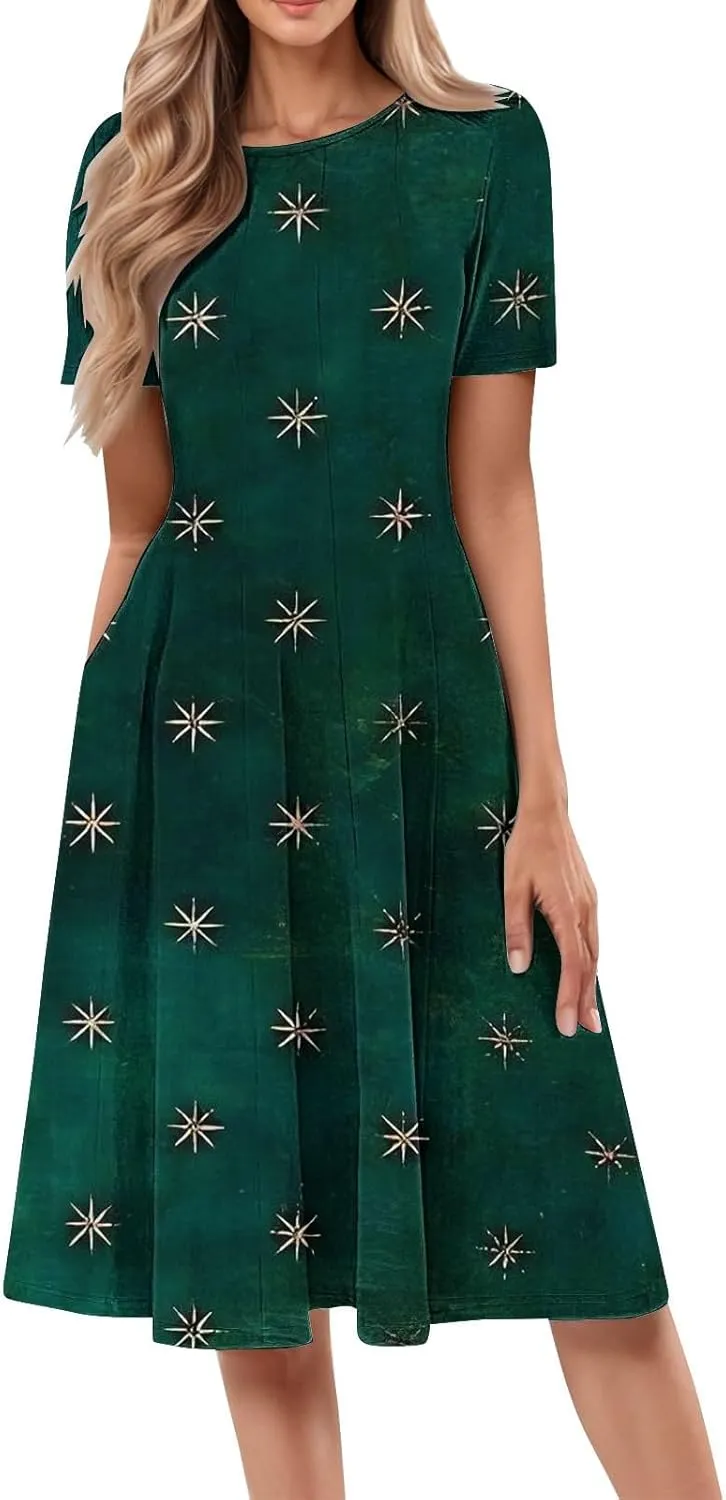 Summer Dresses for Women 2025 Trendy Casual Loose Summer Short Sleeve Beach Dress with Pockets Floral Short Sleeve