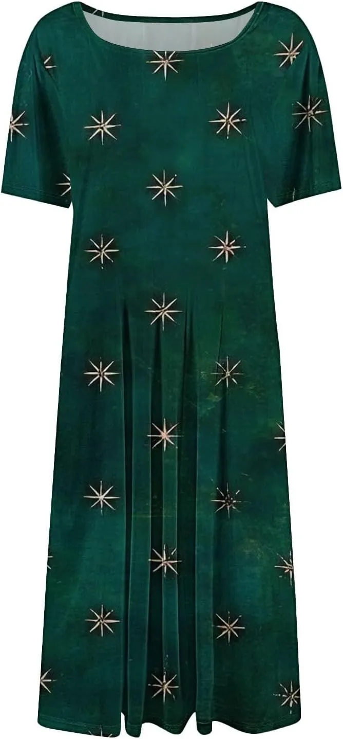 Summer Dresses for Women 2025 Trendy Casual Loose Summer Short Sleeve Beach Dress with Pockets Floral Short Sleeve