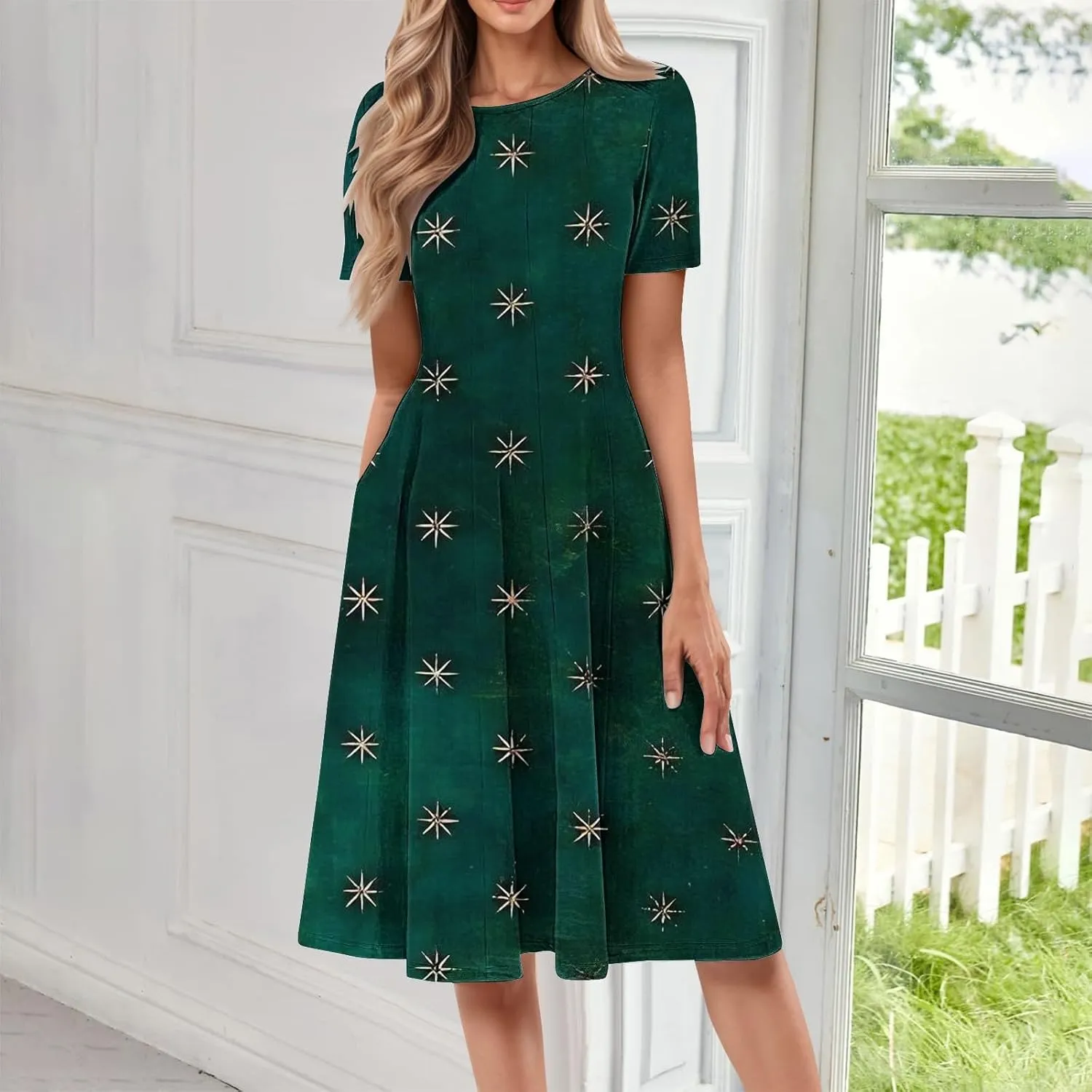 Summer Dresses for Women 2025 Trendy Casual Loose Summer Short Sleeve Beach Dress with Pockets Floral Short Sleeve