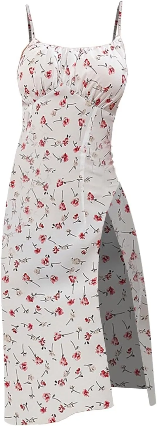 Summer Dresses for Women Spaghetti Strap Polka Dot Midi Dress 2025 Trendy Sexy Sleeveless Slit Beach Boho Sundresses