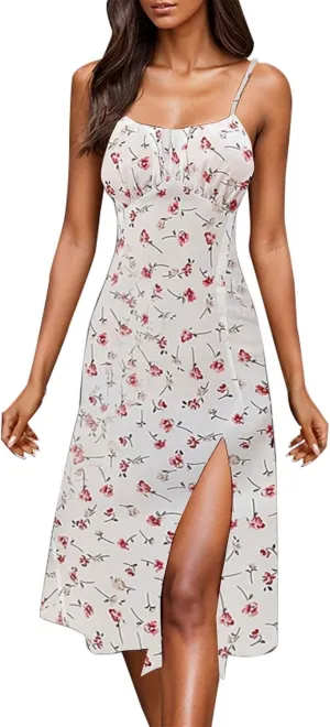 Summer Dresses for Women Spaghetti Strap Polka Dot Midi Dress 2025 Trendy Sexy Sleeveless Slit Beach Boho Sundresses