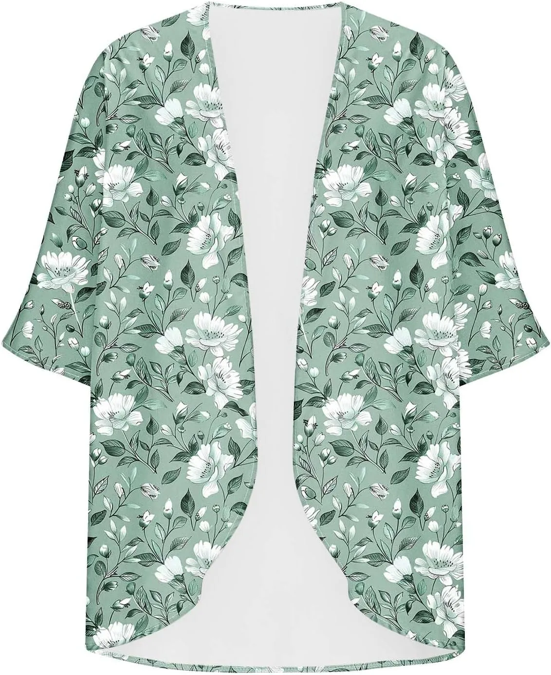 Summer Lightweight Cardigan Rash Guard for Women 3/4 Sleeve Chiffon Kimono Shrug Beach Cover Ups Floral Beach Coverup
