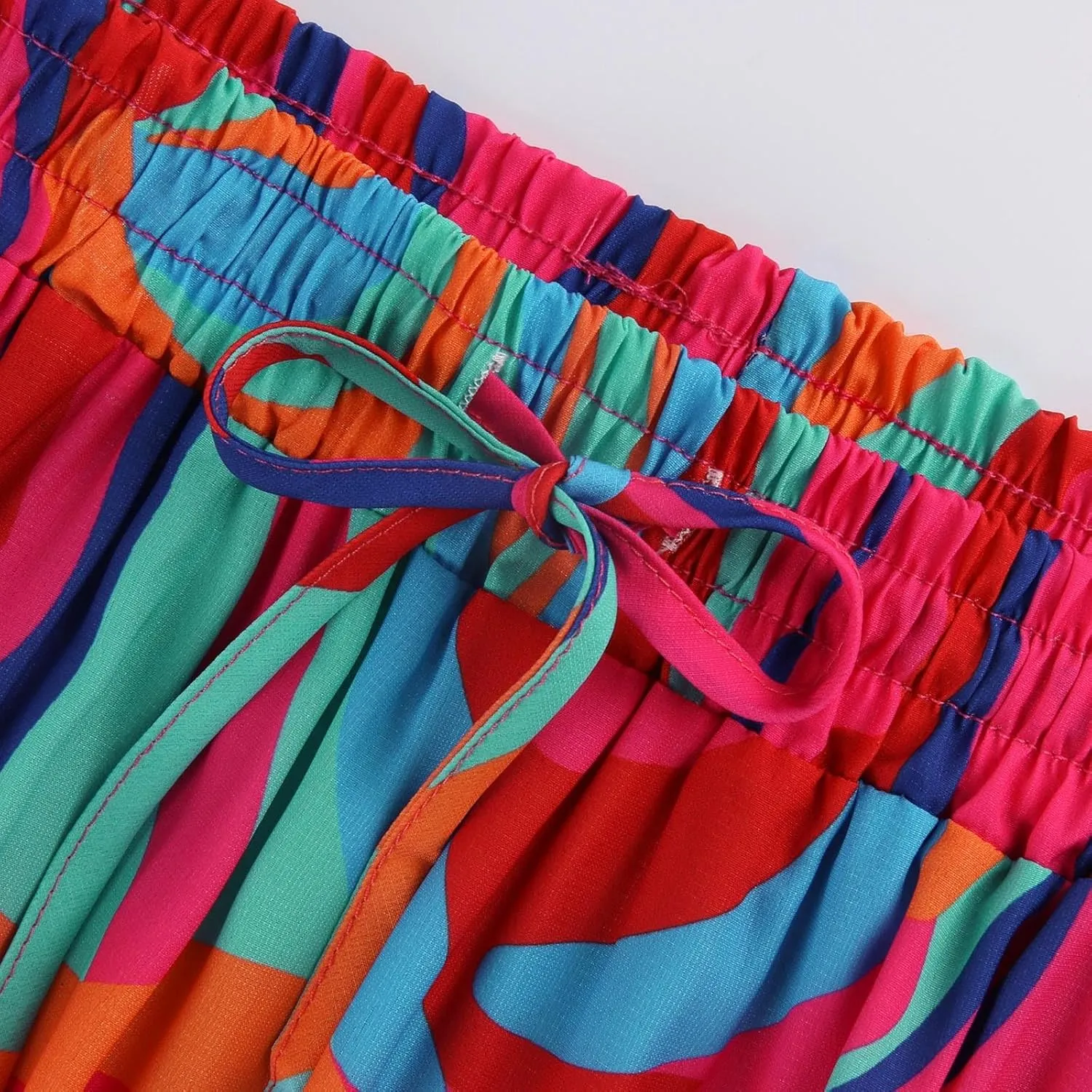 Summer Skirts for Women Flowy Maxi Skirt Drawstring High Waisted Pleated Tiered Aline Skirt Long Skirts with Pockets