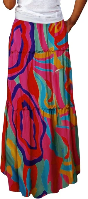 Summer Skirts for Women Flowy Maxi Skirt Drawstring High Waisted Pleated Tiered Aline Skirt Long Skirts with Pockets
