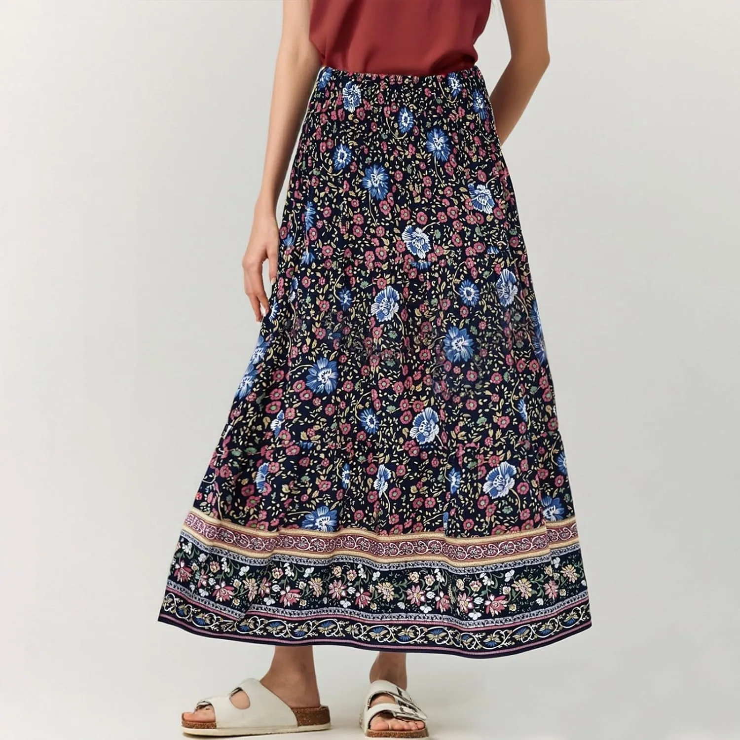 Summer Skirts for Women Maxi Skirt Plus Size Drawstring Elastic Pleated Layered Tiered A Line Skirt Cute Skirts Long