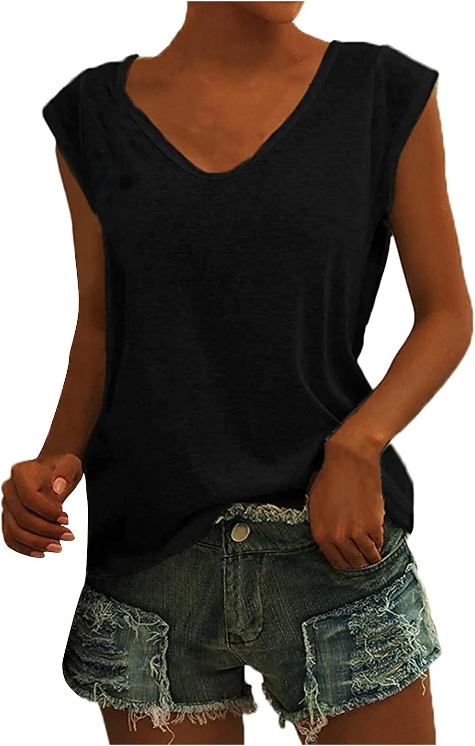 Summer Tops for Women 2023 Trendy Womens' Cap Sleeve Casual Loose Fit Basic Shirts Tank Tops