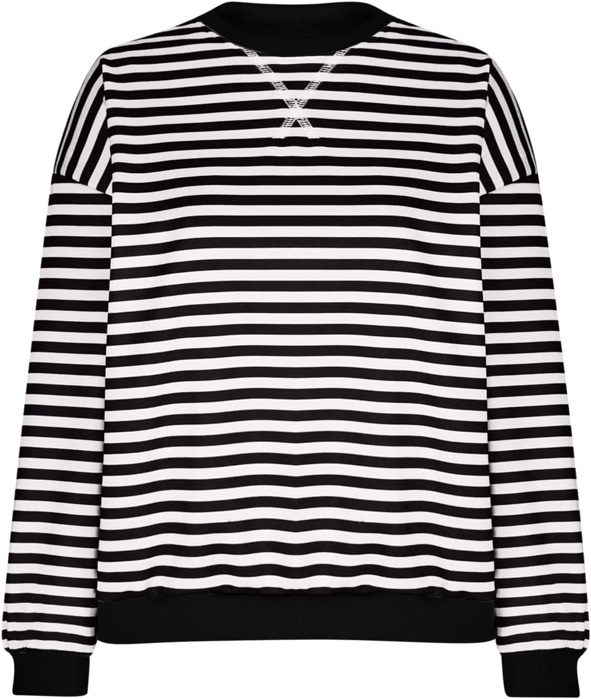 TANGNADE Womens Oversized Striped Blouse Color Block Long Sleeve Shirt Crewneck Pullover Striped Outfits Casual Clothes