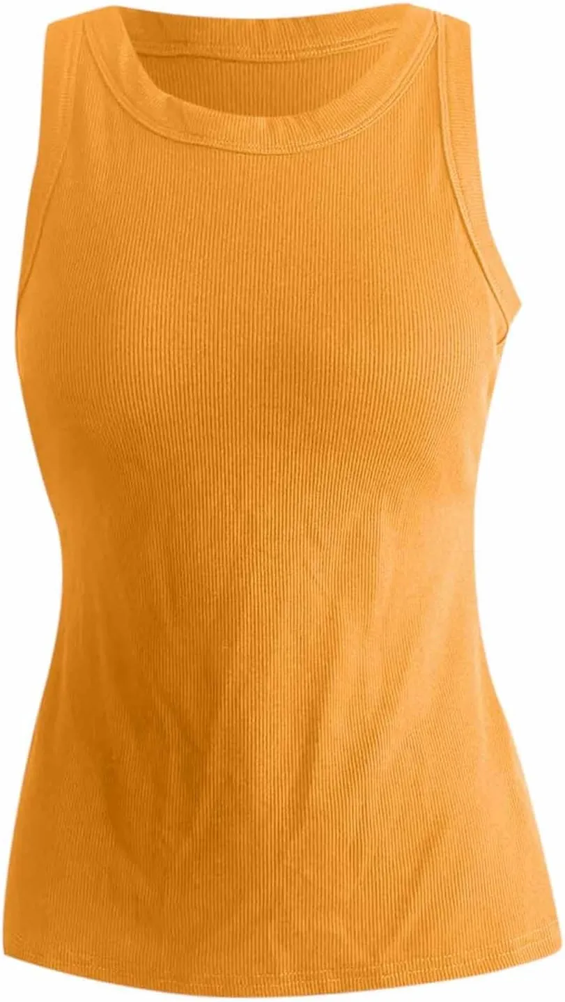 Tank Top with Built in Bra for Women Quick Dry Sleeveless Crew Neck Yoga Shirts Slim Basic Layer Padded Bra Tank Top