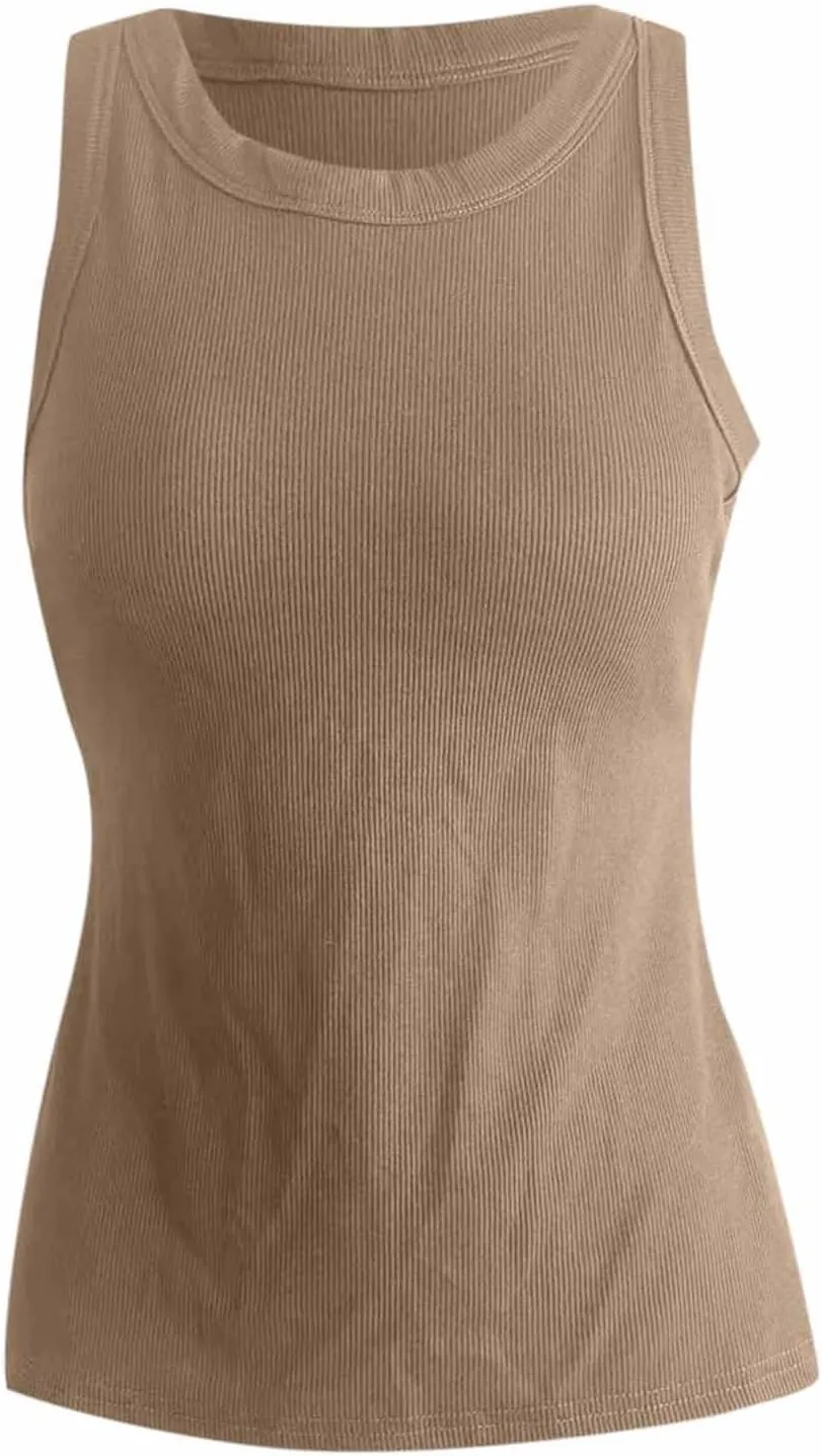 Tank Top with Built in Bra for Women Quick Dry Sleeveless Crew Neck Yoga Shirts Slim Basic Layer Padded Bra Tank Top