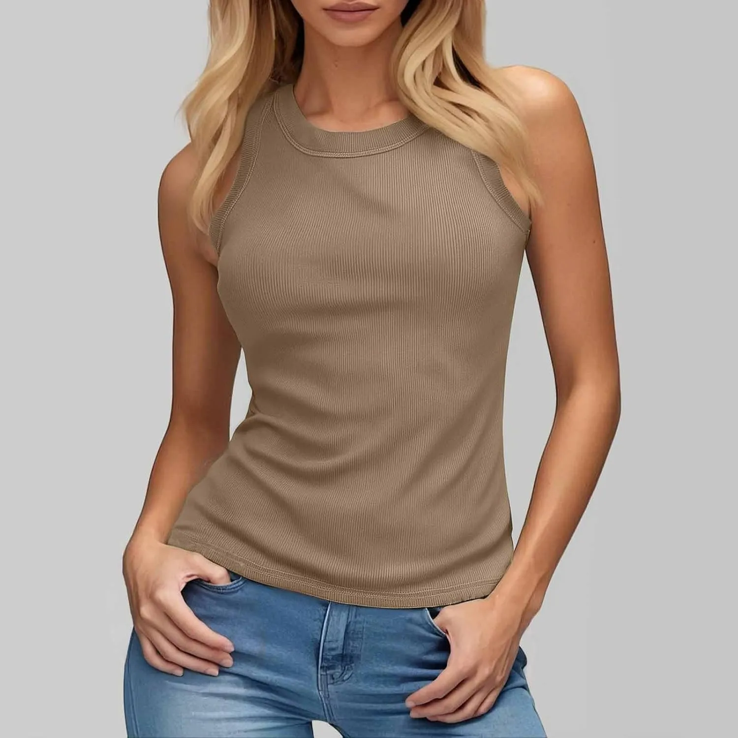 Tank Top with Built in Bra for Women Quick Dry Sleeveless Crew Neck Yoga Shirts Slim Basic Layer Padded Bra Tank Top