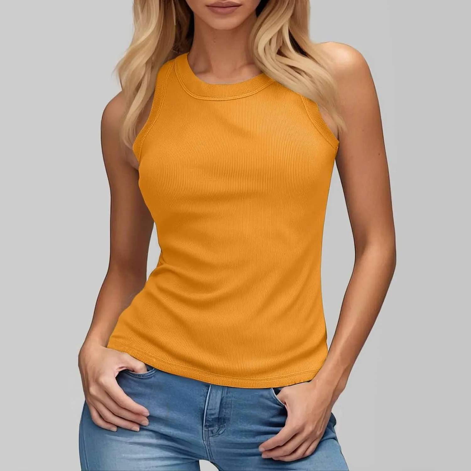 Tank Top with Built in Bra for Women Quick Dry Sleeveless Crew Neck Yoga Shirts Slim Basic Layer Padded Bra Tank Top