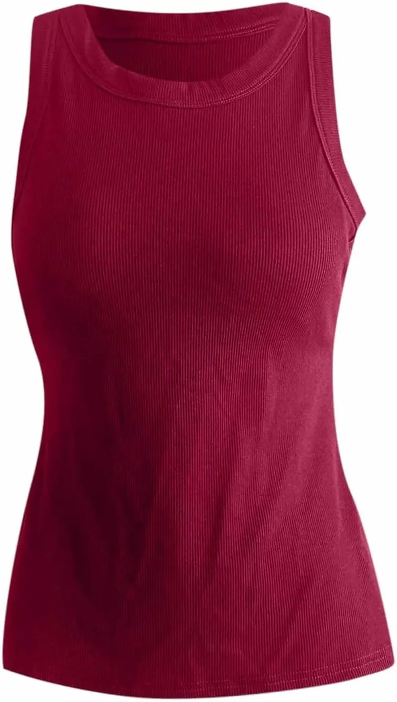 Tank Top with Built in Bra for Women Quick Dry Sleeveless Crew Neck Yoga Shirts Slim Basic Layer Padded Bra Tank Top
