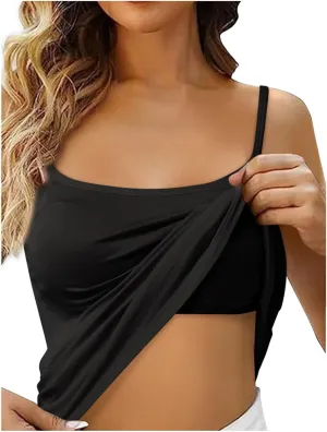 Tank Top with Built in Bra for Women Spaghetti Strap Quick Dry Flowy Hem Yoga Shirts Basic Layer Padded Bra Tank Top