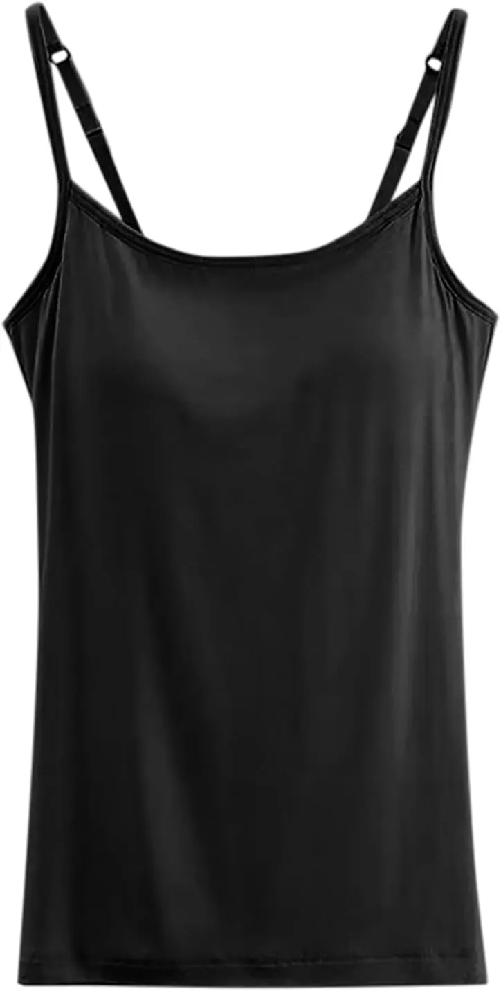 Tank Top with Built in Bra for Women Spaghetti Strap Quick Dry Plus Size Yoga Shirts Basic Layer Padded Bra Tank Top