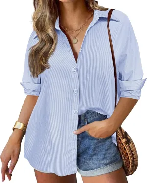 TIYOMI Plus Size Button Down Shirts for Women Long Sleeve Tops Collared Shirt Summer Spring Blouses XL-5XL