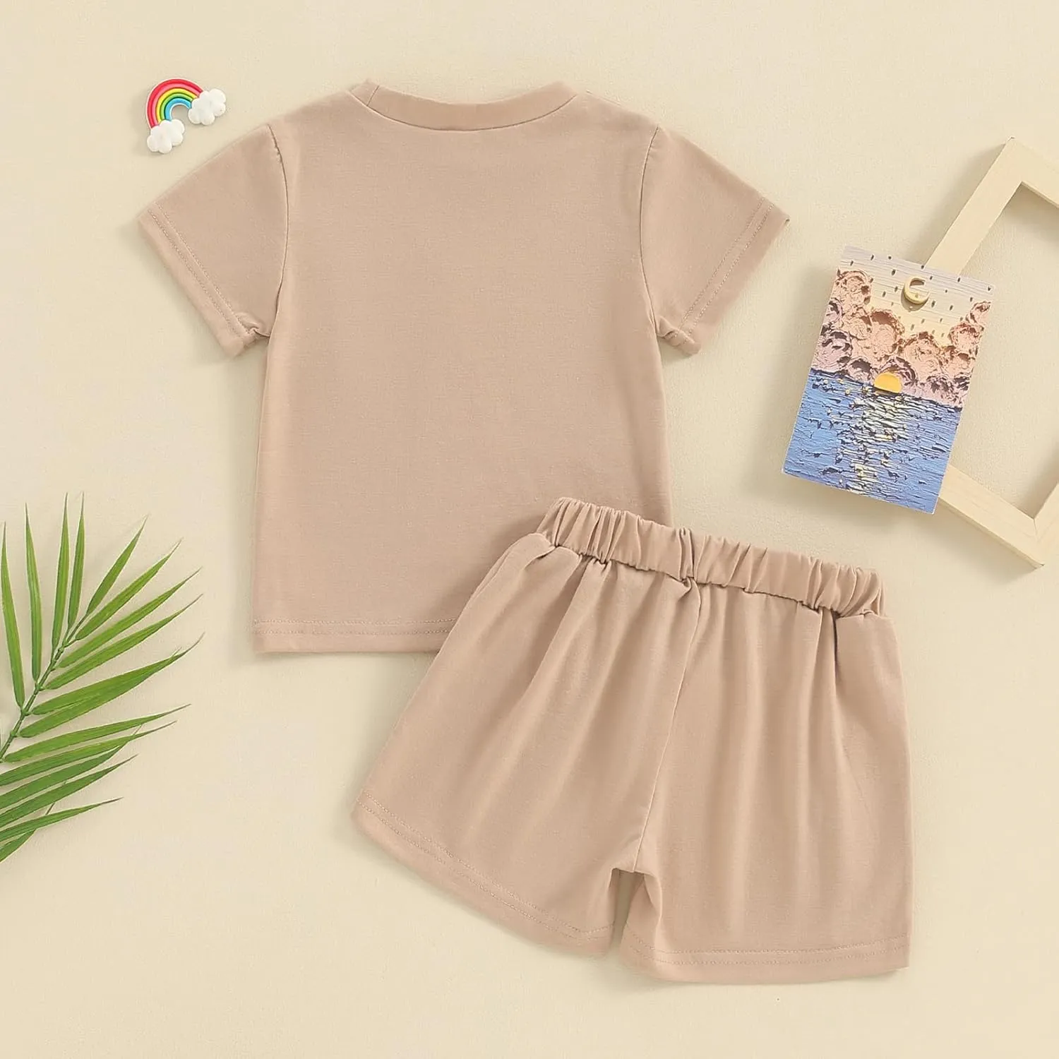 Toddler Baby Boy Girl Summer Outfits Cotton Short Sleeve Solid T-shirt Top Casual Shorts Neutral Spring Clothes