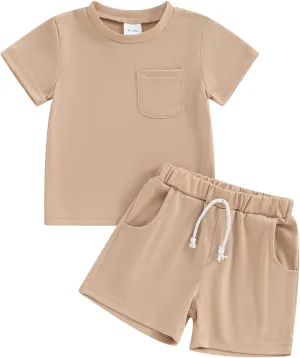 Toddler Baby Boy Girl Summer Outfits Cotton Short Sleeve Solid T-shirt Top Casual Shorts Neutral Spring Clothes