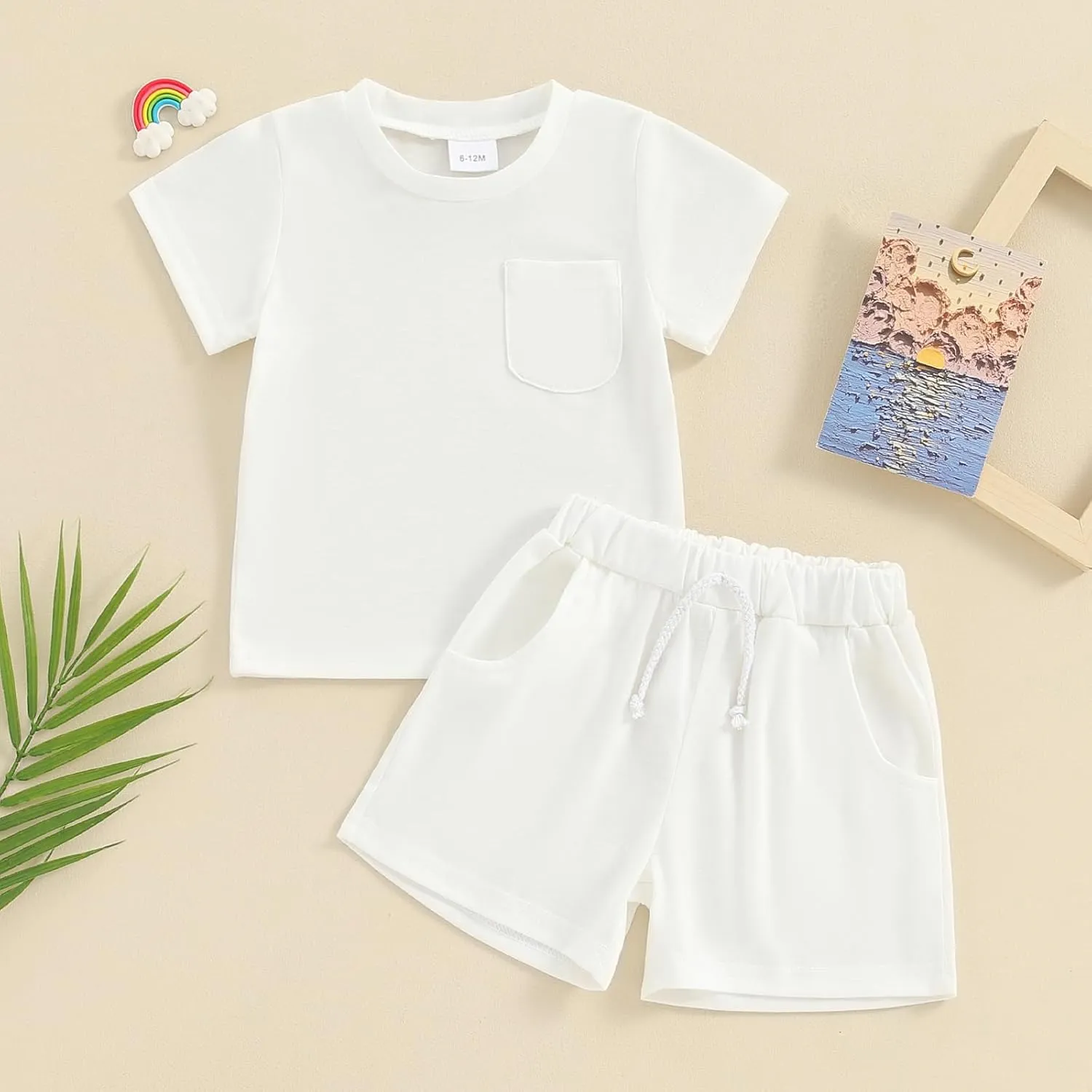 Toddler Baby Boy Girl Summer Outfits Cotton Short Sleeve Solid T-shirt Top Casual Shorts Neutral Spring Clothes