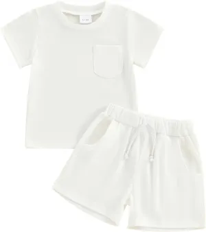 Toddler Baby Boy Girl Summer Outfits Cotton Short Sleeve Solid T-shirt Top Casual Shorts Neutral Spring Clothes