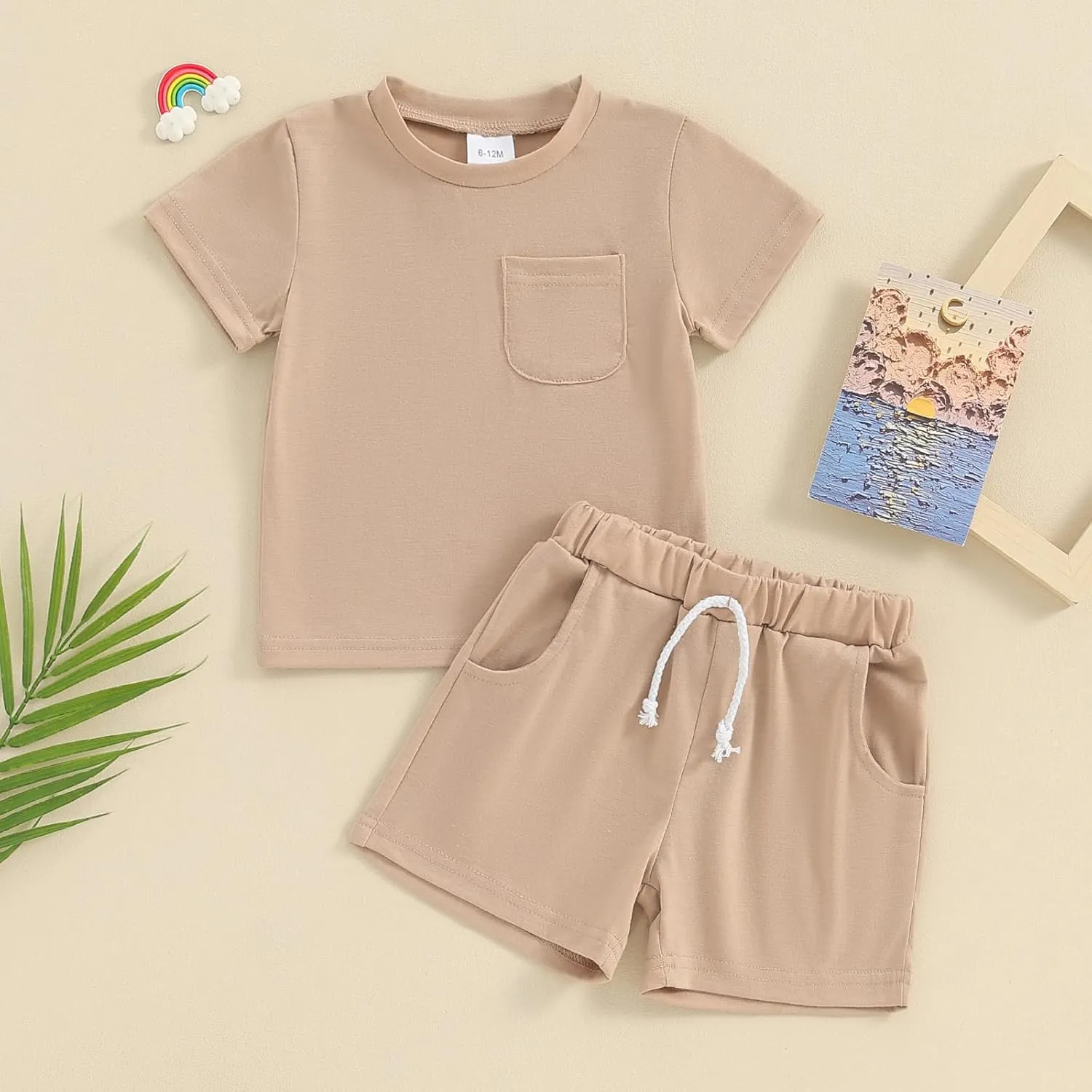 Toddler Baby Boy Girl Summer Outfits Cotton Short Sleeve Solid T-shirt Top Casual Shorts Neutral Spring Clothes