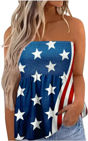 Tube Tops for Women Backless Sexy Tube Tops Strapless Tank Tops 4Th of July Shirts Summer Vacation Beach Tops