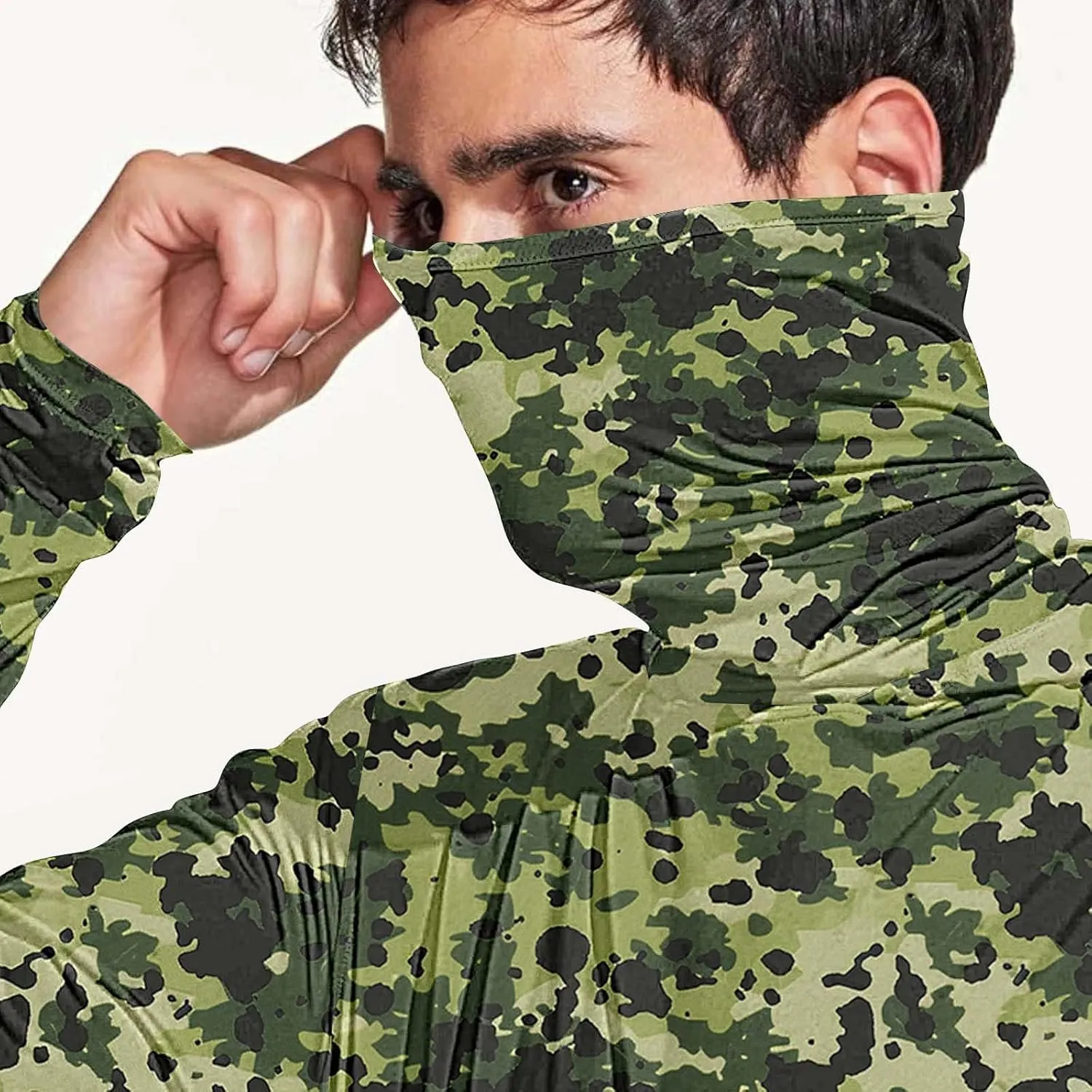 UPF 50  Fishing Shirts for Men Long Sleeve UV Sun Protection Hoodie Camo Tops Outdoor Hiking Running Swim Rash Guard