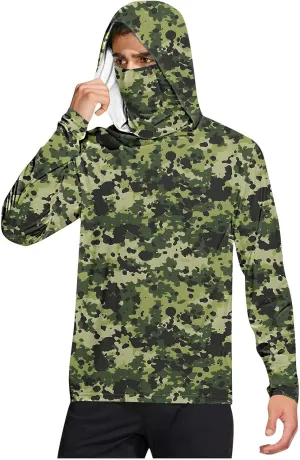 UPF 50  Fishing Shirts for Men Long Sleeve UV Sun Protection Hoodie Camo Tops Outdoor Hiking Running Swim Rash Guard