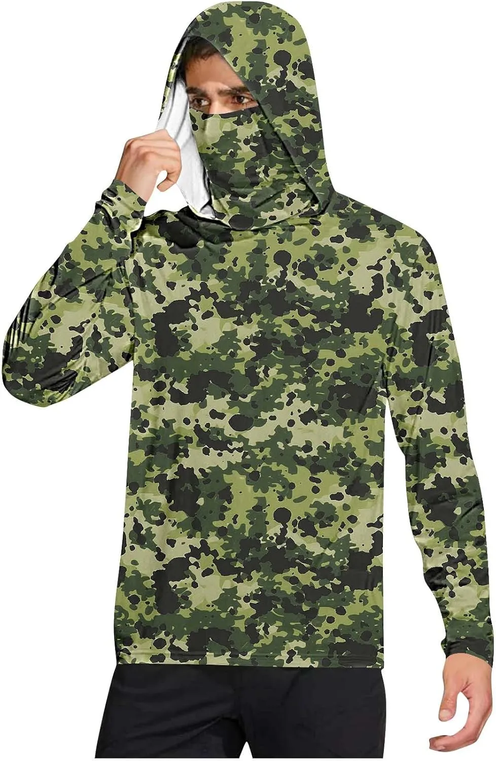 UPF 50  Fishing Shirts for Men Long Sleeve UV Sun Protection Hoodie Camo Tops Outdoor Hiking Running Swim Rash Guard
