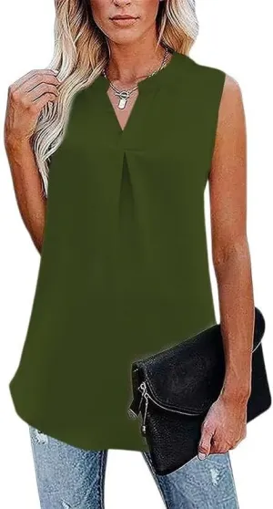 White Tank Top Woman Elegant V Neck Blouse Dressy Casual Tops Office Work Shirts Plus Size Sleeveless Tunic Party