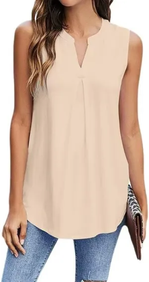 White Tank Top Woman Elegant V Neck Blouse Dressy Casual Tops Office Work Shirts Plus Size Sleeveless Tunic Party