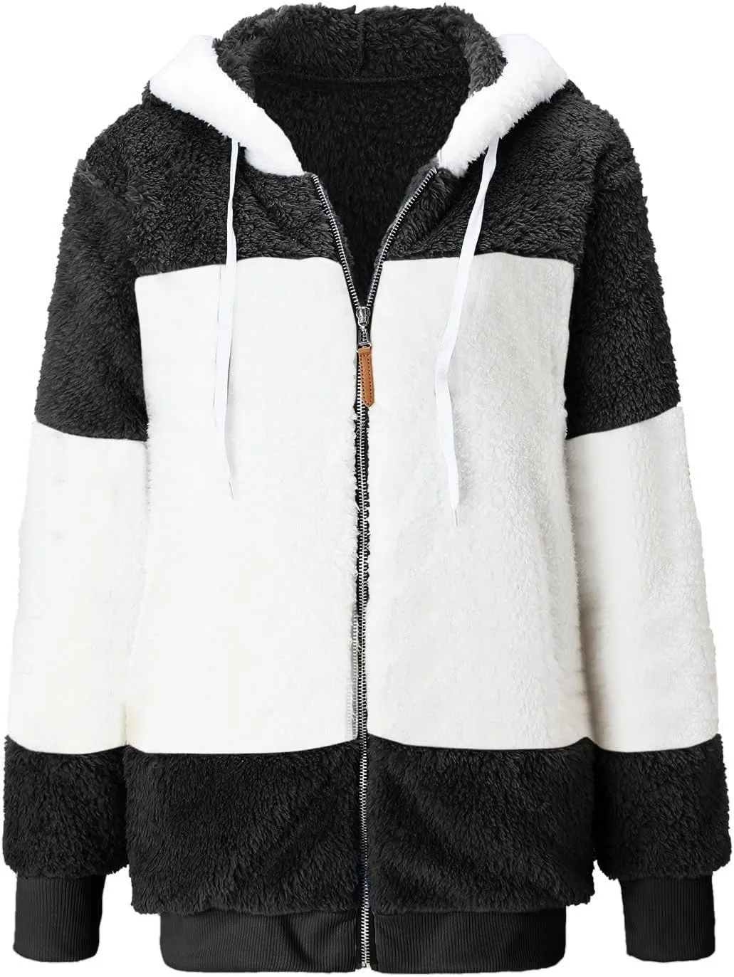 Winter Coats For Women,Women Fleece Hooded Jacket Warm Fuzzy Fluffy Sherpa Jacket Two Pockets Coat Outwear