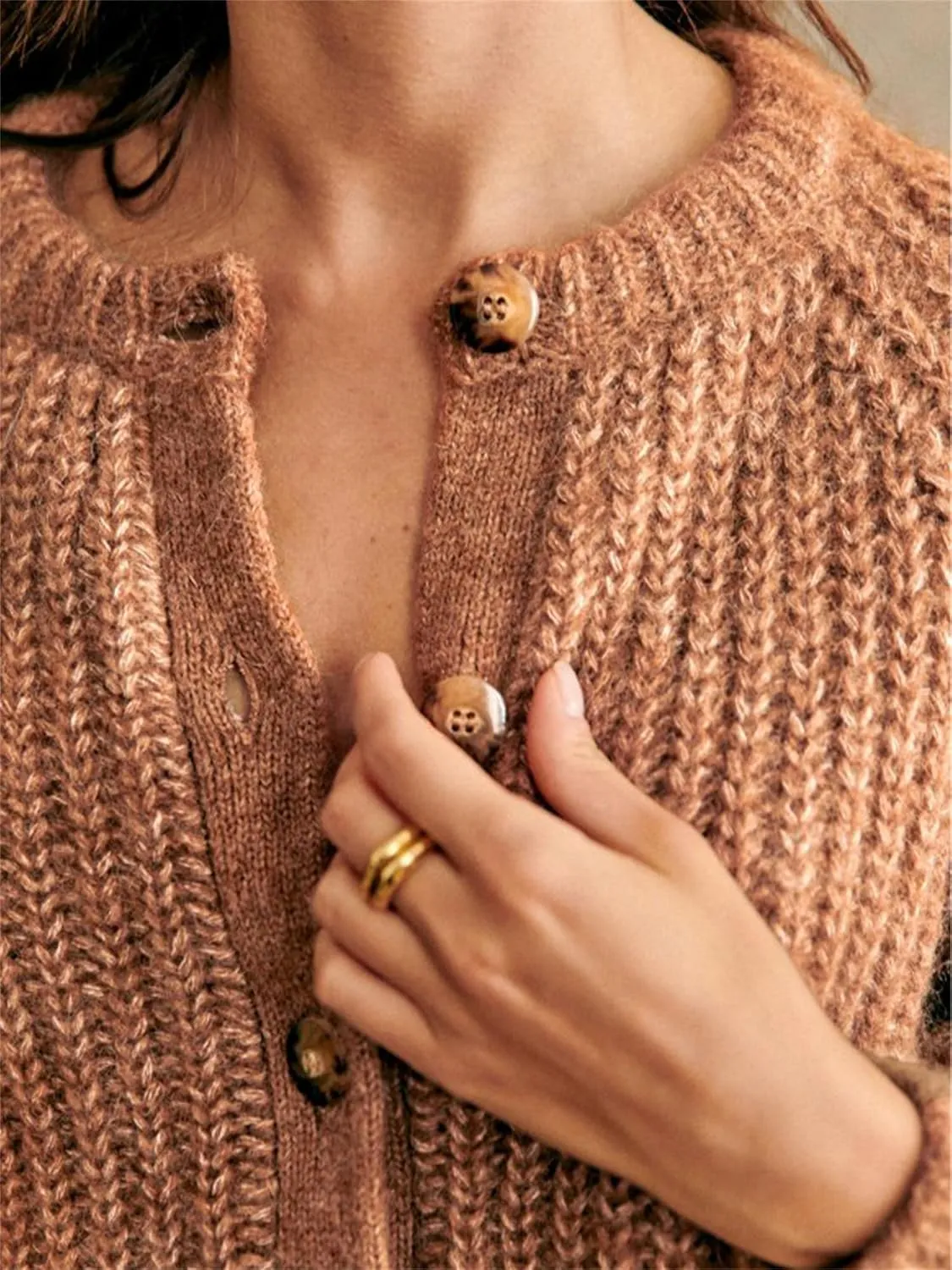Women Chunky Knit Cardigan Y2k Long Latern Sleeve Crew Neck Button Up Open Front Cable Knitted Short Sweater Jackets