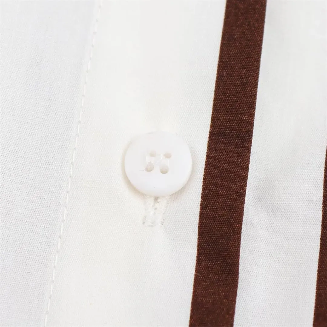 Women Elegant Striped Blouse Poplin Comfortable Long Sleeve Shirt Lapel Button Office Lady Top