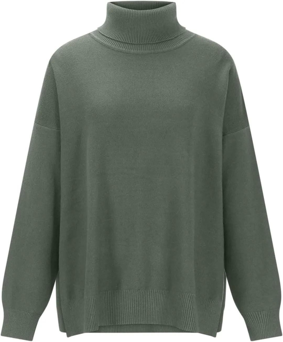 Women Oversized Turtleneck Sweater Classic Long Batwing Sleeve Split Hem Solid Pullover Sweater 2024 Trendy Clothes